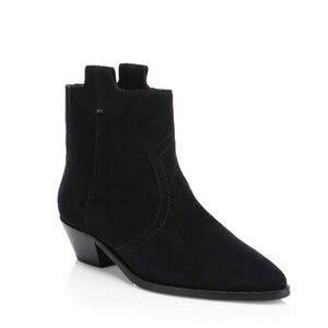 Aquatalia Cowboy Kristen Suede Padded Western Ankle Black Booties $425